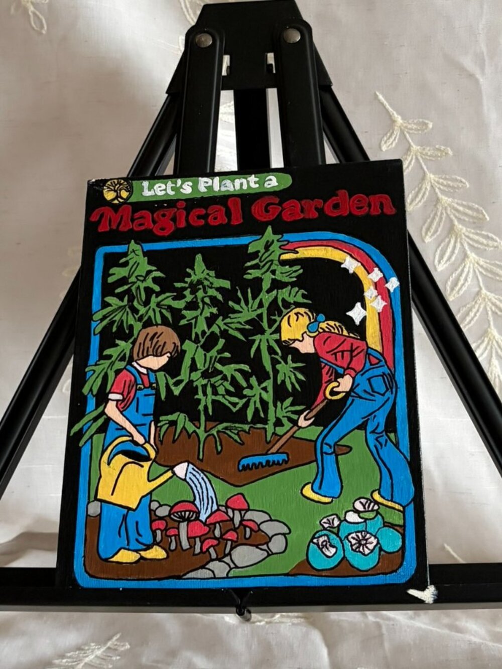 Hand Painted Magical Garden Retro Canvas 7x9